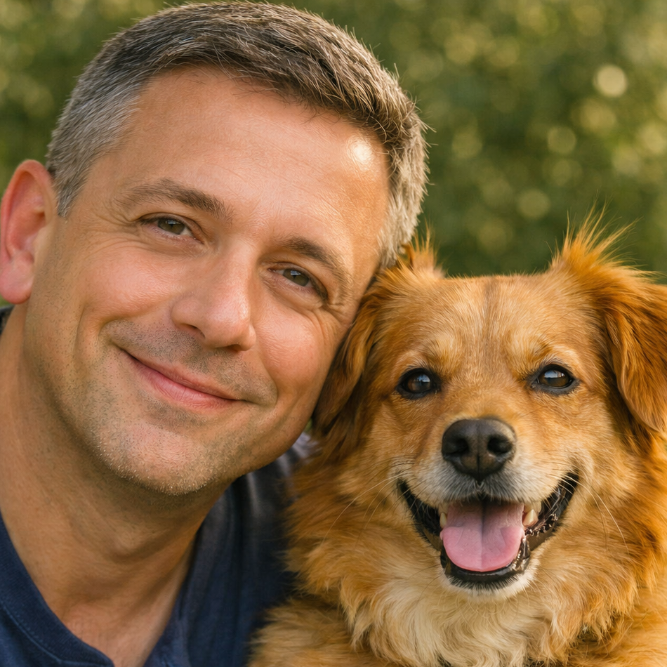 Fundador de CuidaTuPerro.net junto a su perro